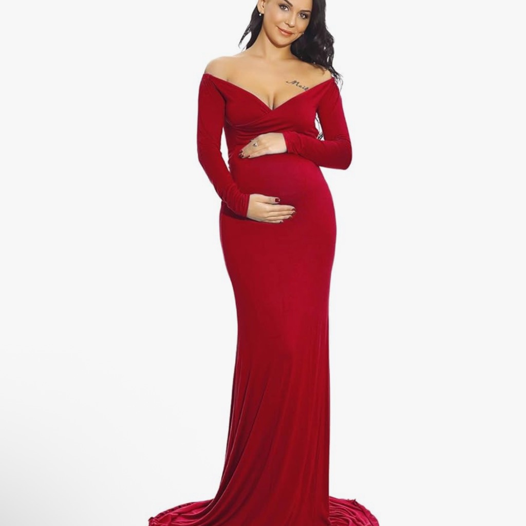 Elegant Red Off-Shoulder Maternity Dress